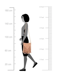 ASTRID Brown Macrame Sling Bag With Flapover Fringes - Free Size, Pink, Macrame, Pack of1